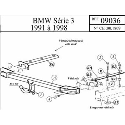 Attelage BMW Série 3 Berline 2/4 portes (E36) (sauf Compact) depuis 02/91 à 04/98 (Réf 09036)