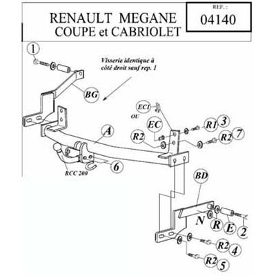 Attelage RENAULT Mégane Coupé 16S (sauf 2,0L 16S) de 1996 à 09/2002 (Réf 04140A)