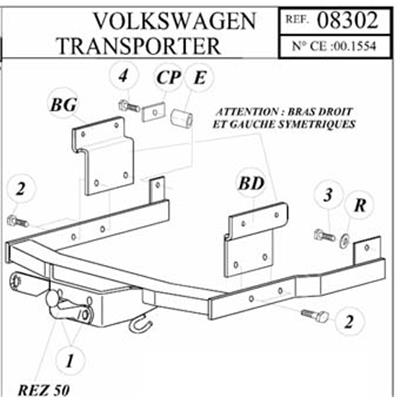 Attelage VOLKSWAGEN Transporter TD et TDi à Caravelle à Multi Van de 10/1990 à 06/2003